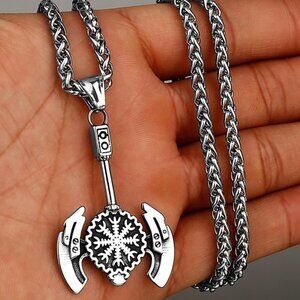 ❤️Double Bladed Axe Stainless Steel Unisex Pendant Necklace, GP1231488